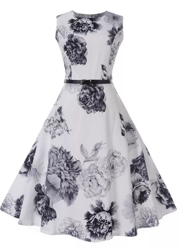 Rochie Romantică Vintage Bleumarin Alb