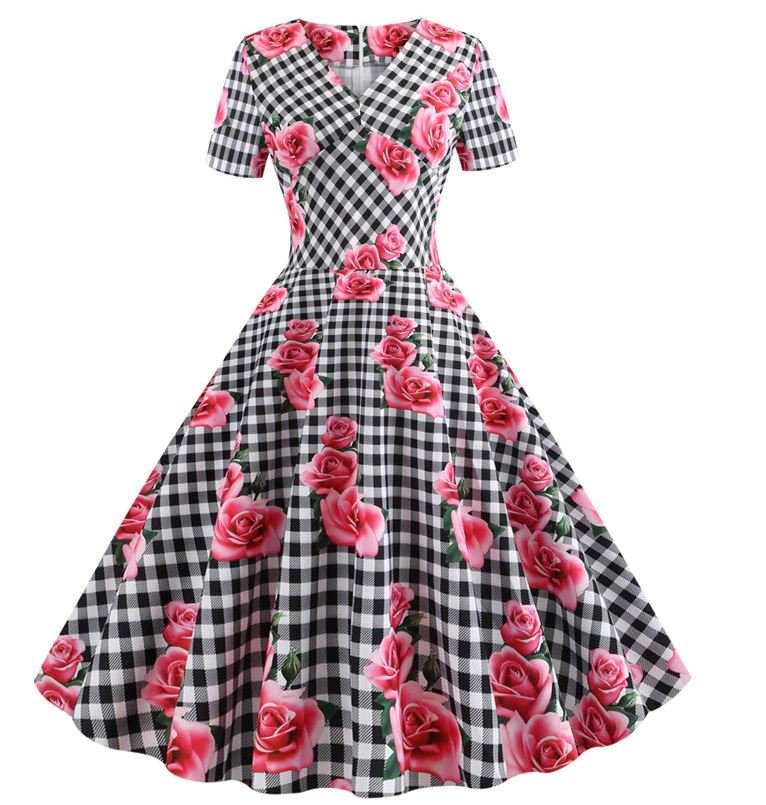 Rochie De Epocă Romantică Cu Carouri Negre