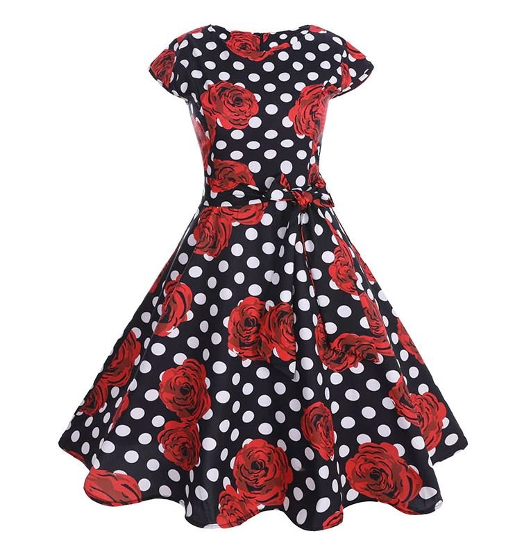 Rochie Vintage Romantica Negru Rosu