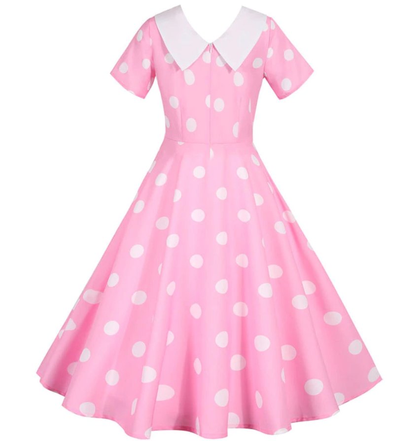 Rochie Vintage Roz Cu Buline Albe