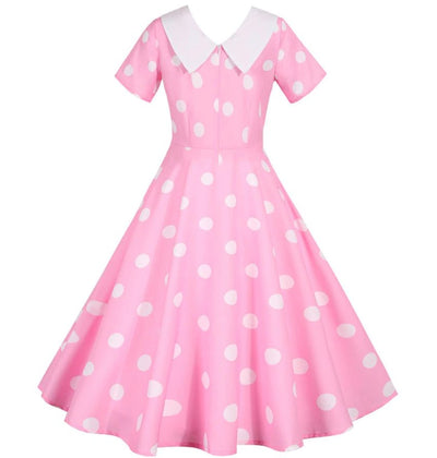 Rochie Vintage Roz Cu Buline Albe