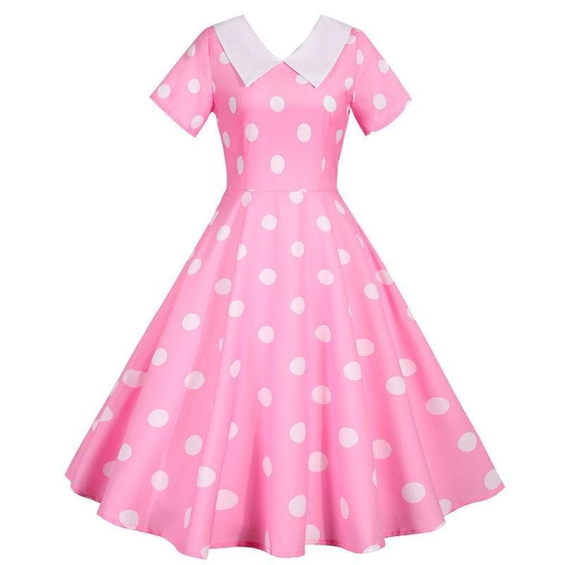 Rochie Vintage Roz Cu Buline Albe