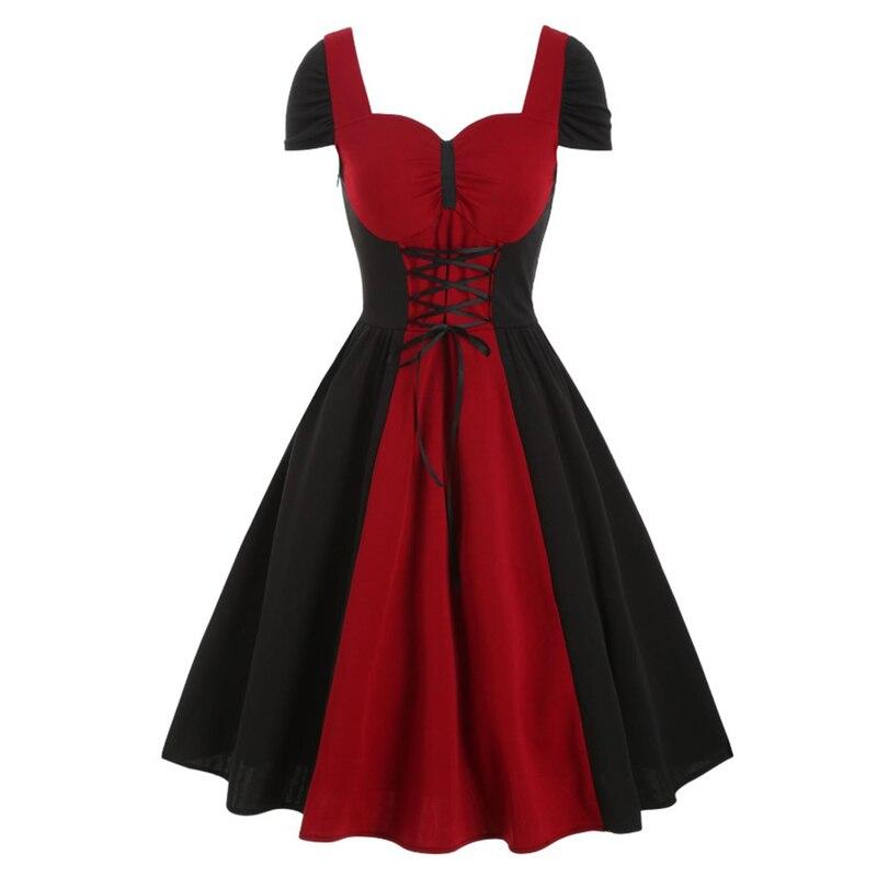 Rochie Vintage Din Dantela Rosie Si Neagra