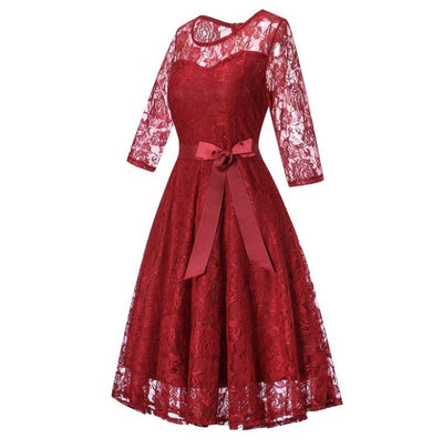 Rochie De Seara Rosie Vintage Cu Maneca Lunga