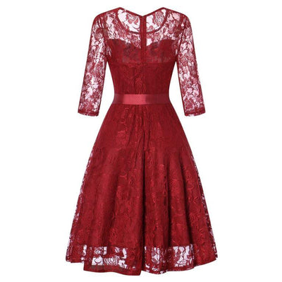 Rochie De Seara Rosie Vintage Cu Maneca Lunga