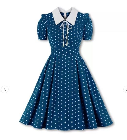 Rochie Vintage Cu Talie Inalta Albastra
