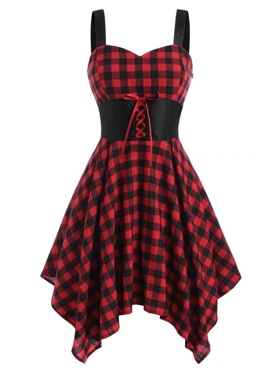 Rochie Vintage Cu Talie Înaltă În Carouri