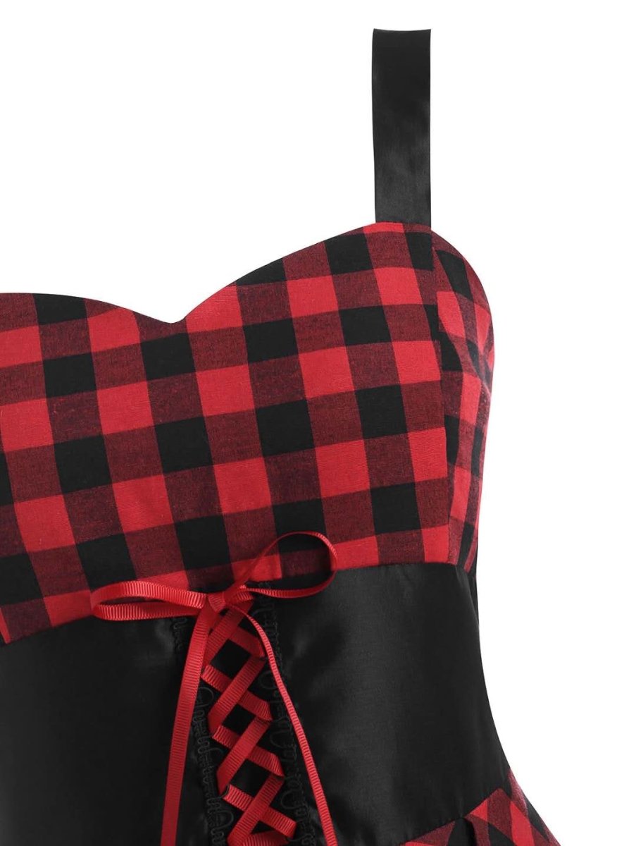 Rochie Vintage Cu Talie Înaltă În Carouri