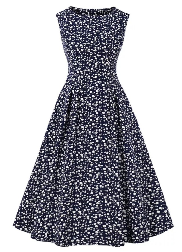 Rochie Vintage Cu Talie Înaltă Bleumarin