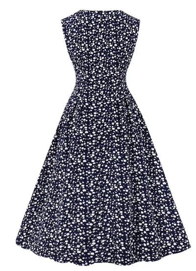 Rochie Vintage Cu Talie Înaltă Bleumarin