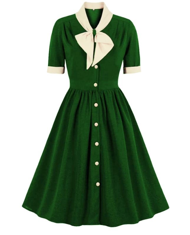 Rochie Vintage Verde Cu Talie Inalta