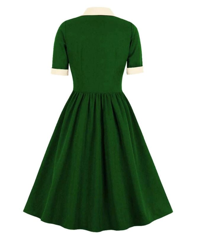 Rochie Vintage Verde Cu Talie Inalta