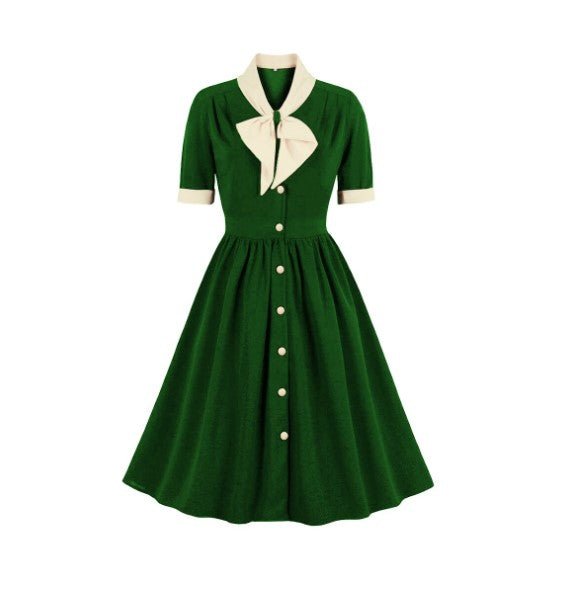 Rochie Vintage Verde Guler Alb