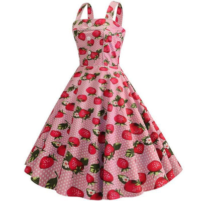 Rochie De Epocă 1950 Roz Căpșuni
