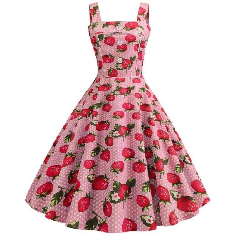 Rochie De Epocă 1950 Roz Căpșuni