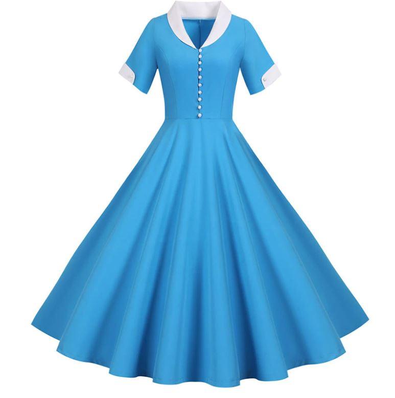Rochie Vintage Anii 50 Albastru Cer
