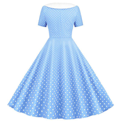 Rochie Cu Buline Albastru Cer Anilor 50
