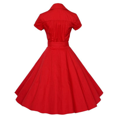 Rochie Roșie Solidă De Epocă Anii 50