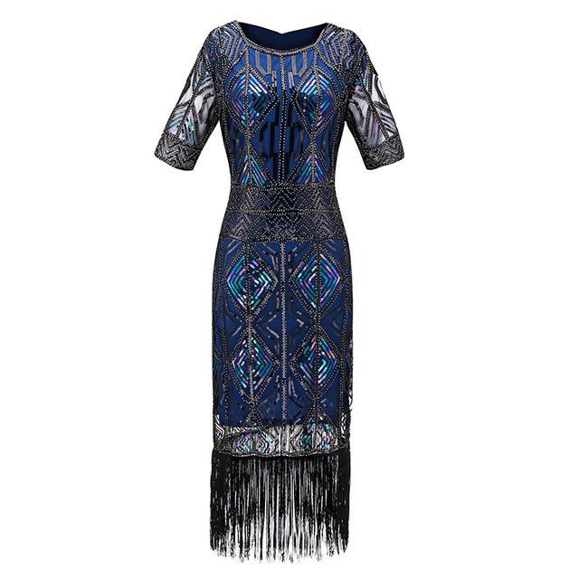 Rochie Gatsby De Epocă, Lungă, Albastră