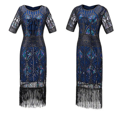 Rochie Gatsby De Epocă, Lungă, Albastră