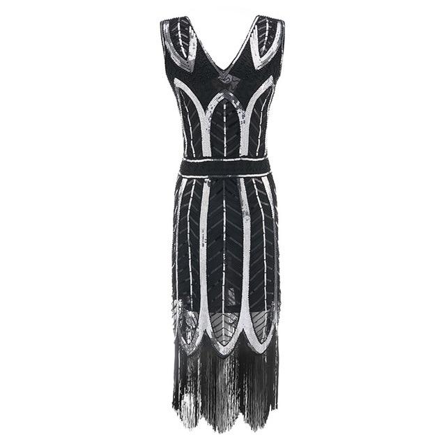 Rochie Gatsby De Epocă Anii 20 Negru Argintiu