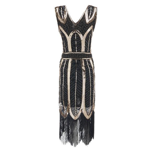 Rochie Gatsby De Epocă Anii 20, Negru Auriu