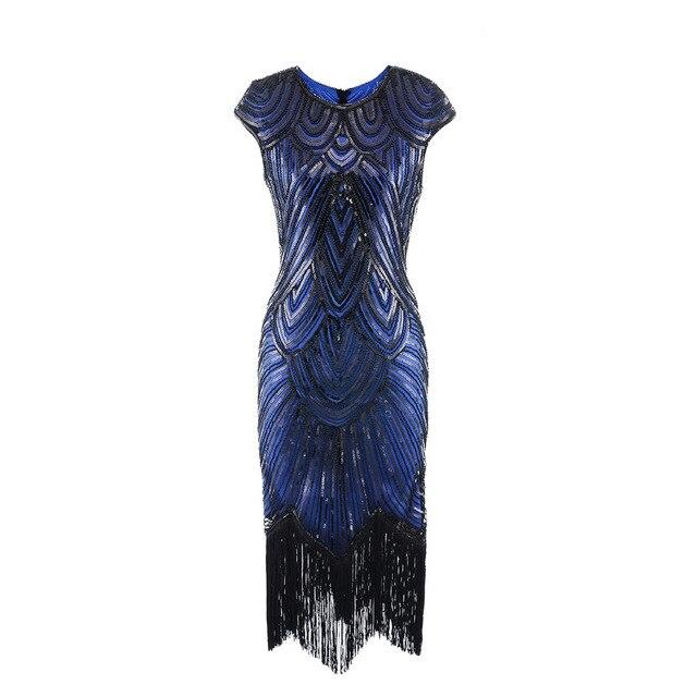 Rochie Art Deco Vintage Ani 20 Plus Size Albastru Negru