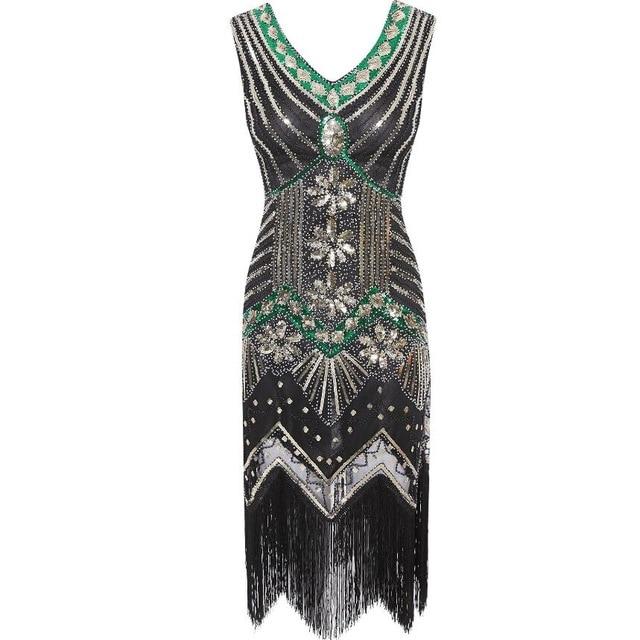 Rochie Vintage Anii 20 Negru Verde