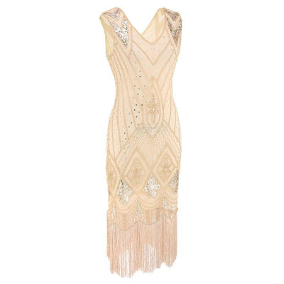 Rochie De Epocă Cu Paiete Anilor 20 Bej
