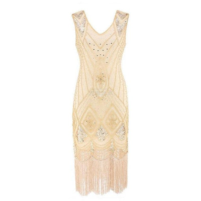 Rochie De Epocă Cu Paiete Anilor 20 Bej