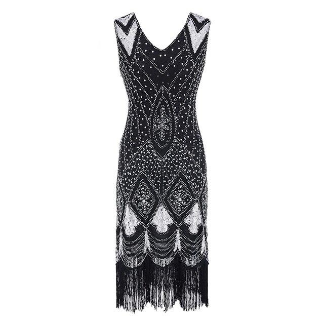 Rochie Vintage Cu Paiete, Negru Argintiu