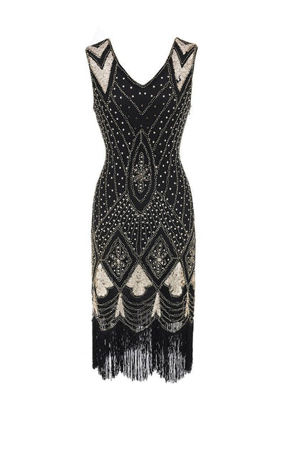 Rochie De Epocă Cu Paiete Din Anii 20 Negru Aur