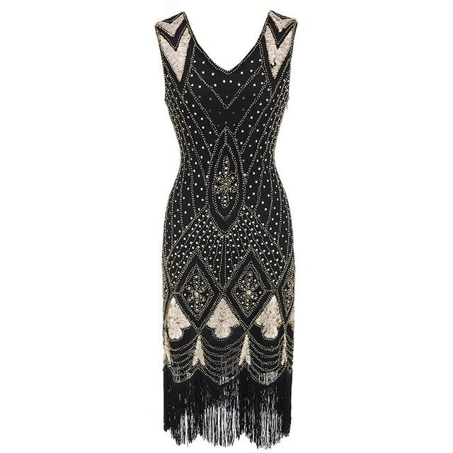 Rochie De Epocă Cu Paiete Din Anii 20 Negru Aur