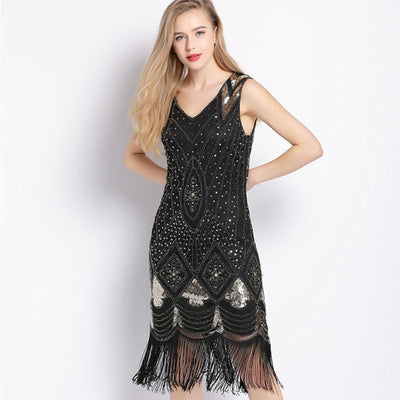 Rochie De Epocă Cu Paiete Din Anii 20 Negru Aur