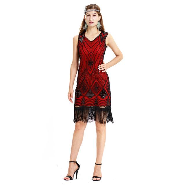 Rochie Roșie Cu Paiete De Epocă Anii 20