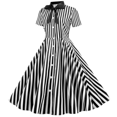 Rochie Vintage Retro Cu Dungi Negru