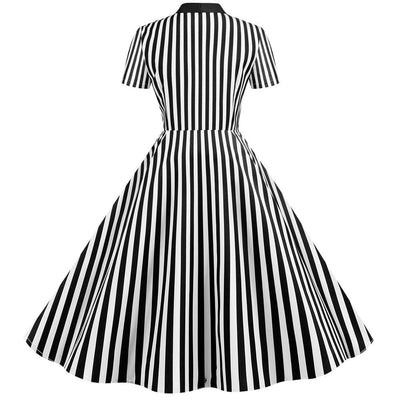 Rochie Vintage Retro Cu Dungi Negru