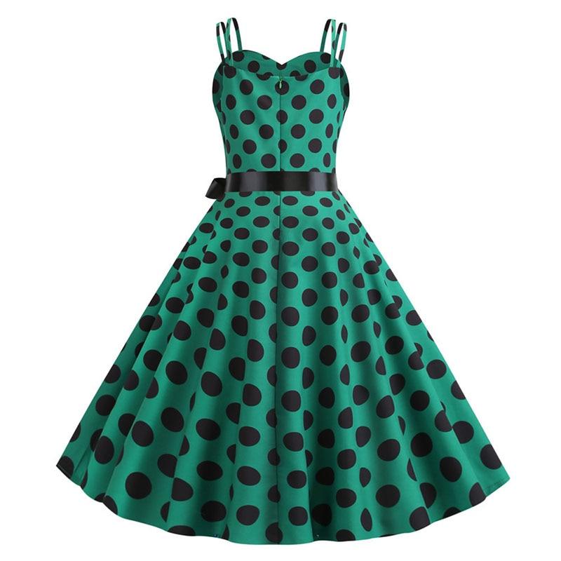 Rochie Rockabilly De Epocă Verde Cu Buline