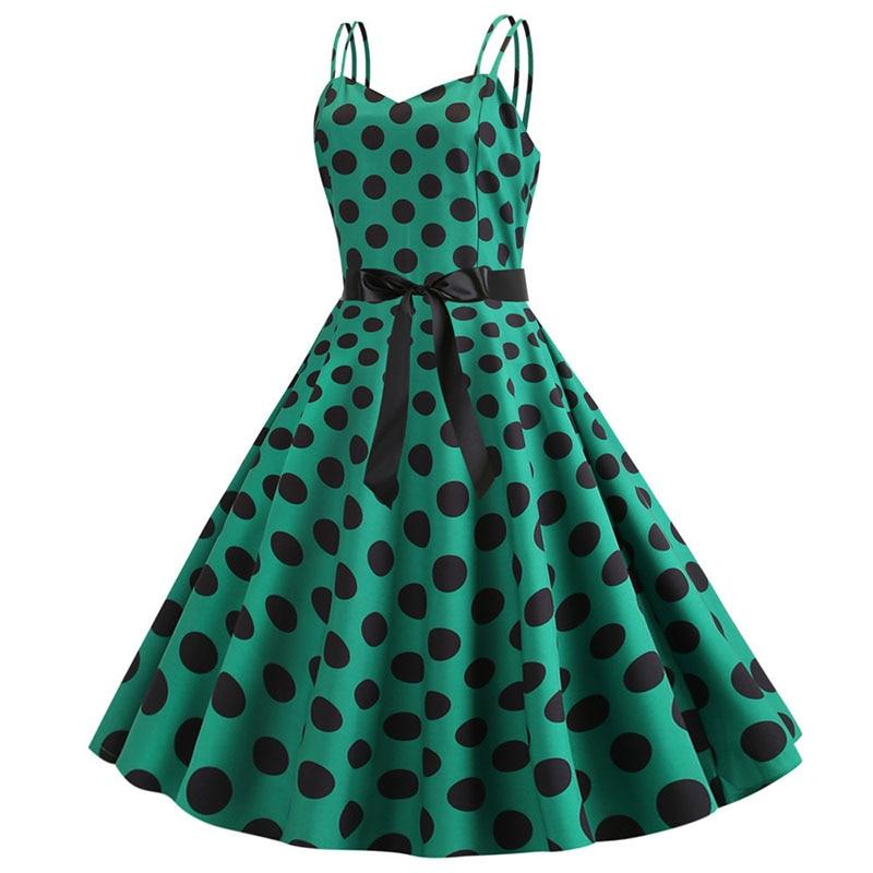 Rochie Rockabilly De Epocă Verde Cu Buline