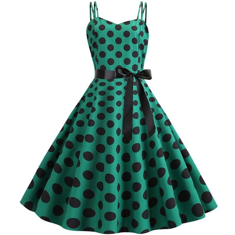 Rochie Rockabilly De Epocă Verde Cu Buline
