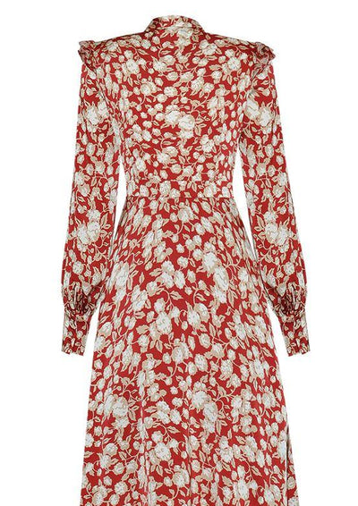 Rochie Florală Vintage Anilor 40 Roșie