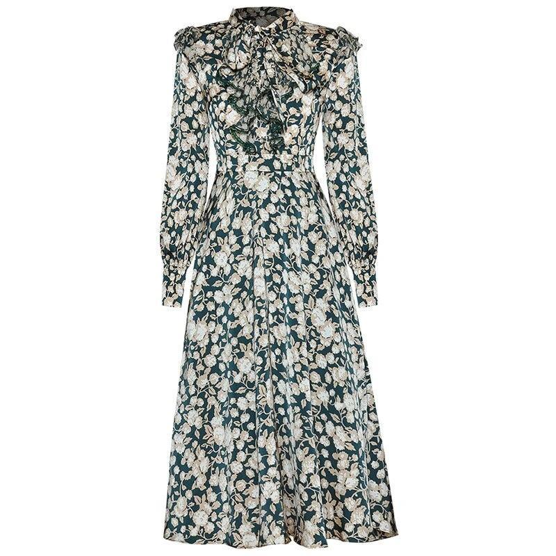 Rochie Florală Vintage Anilor 40 Verde